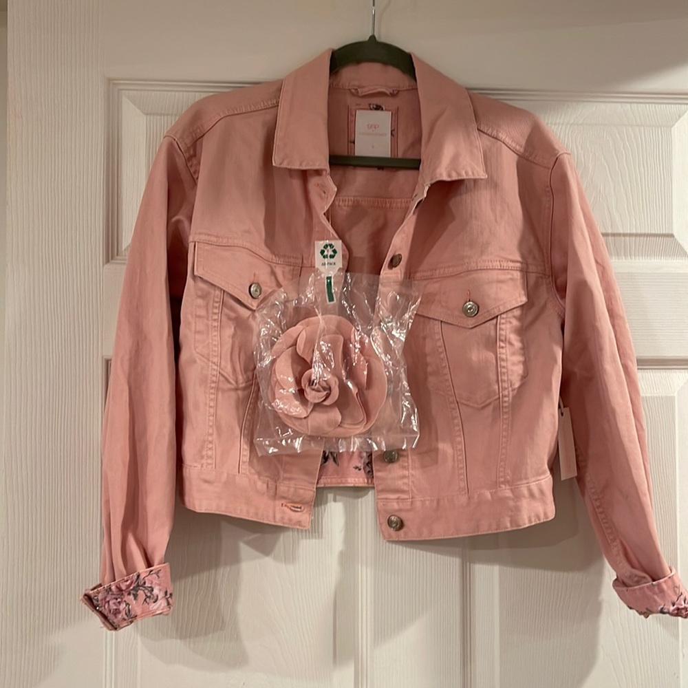 LoveShackFancy x Gap Pink Rosette Icon Denim Jacket